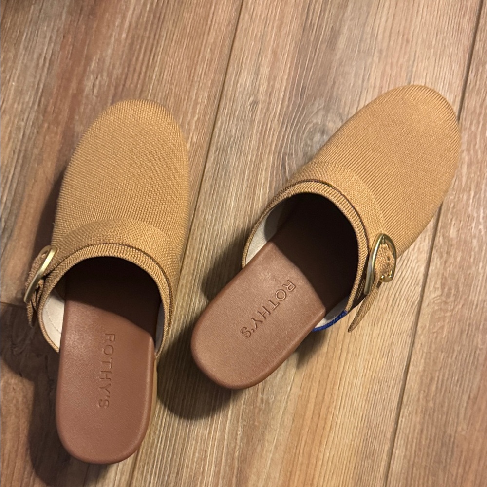 Rothy's Camel Brown Clogs with Gold Buckle NWT! Retail $199!